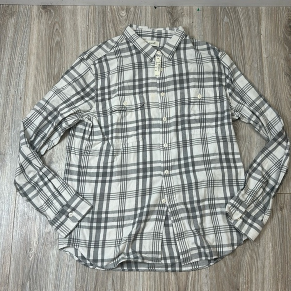 Madewell gray plaid button down over sized size Large